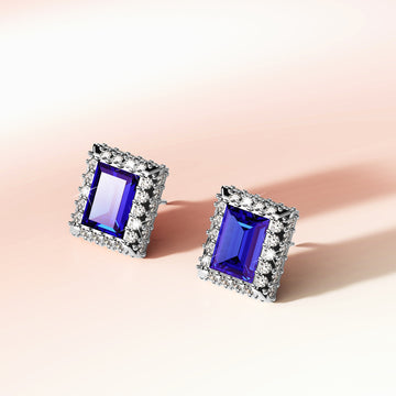 Square Tanzanite Stud Earrings Embellished with Crystals from SWAROVSKI®