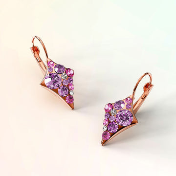 Krystal Couture Shades Of Pink Clustered Crystals Leverback Earrings In Rose Gold