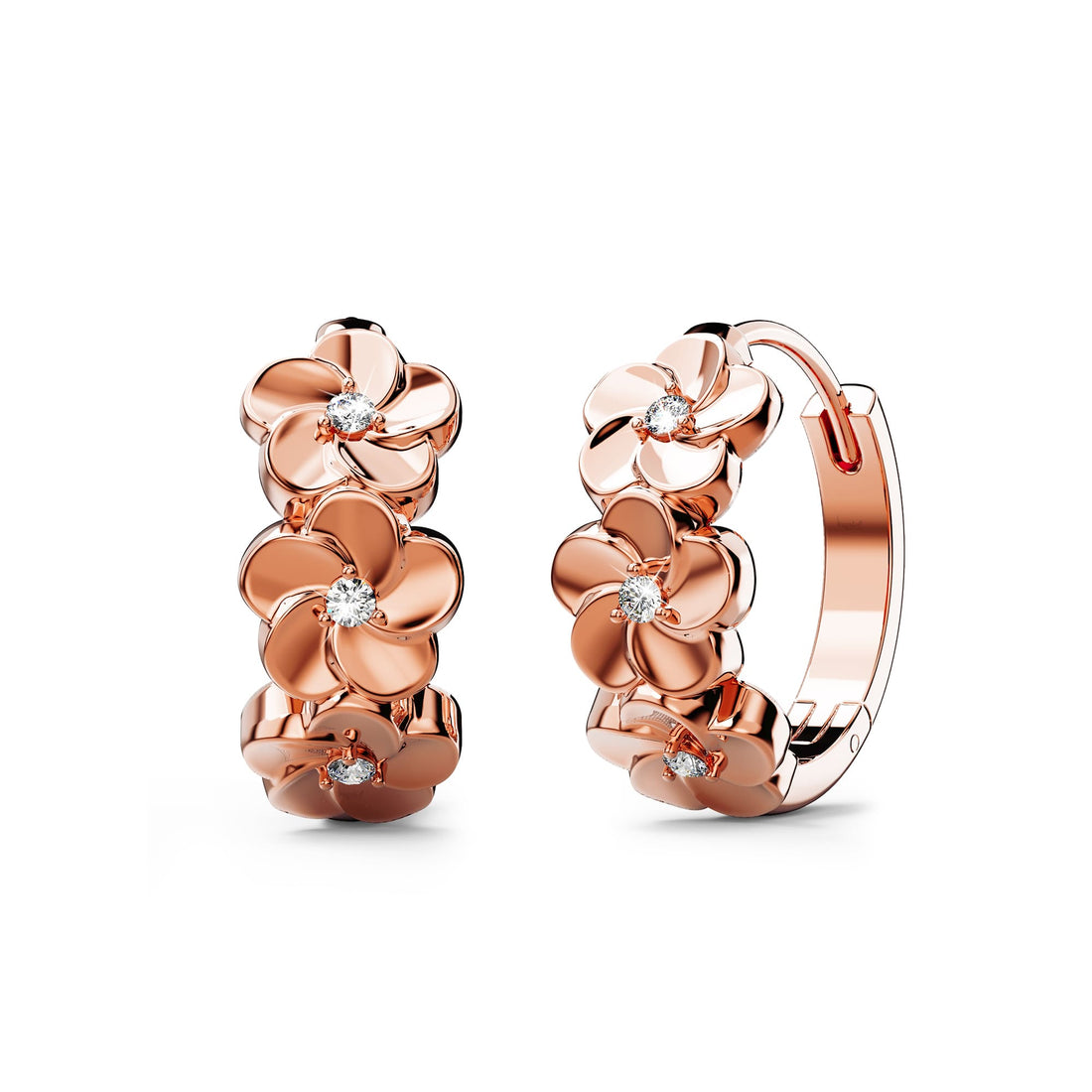 Floral Trio Huggie Earrings Embellished in SWAROVSKI® Crystals in Rose Gold