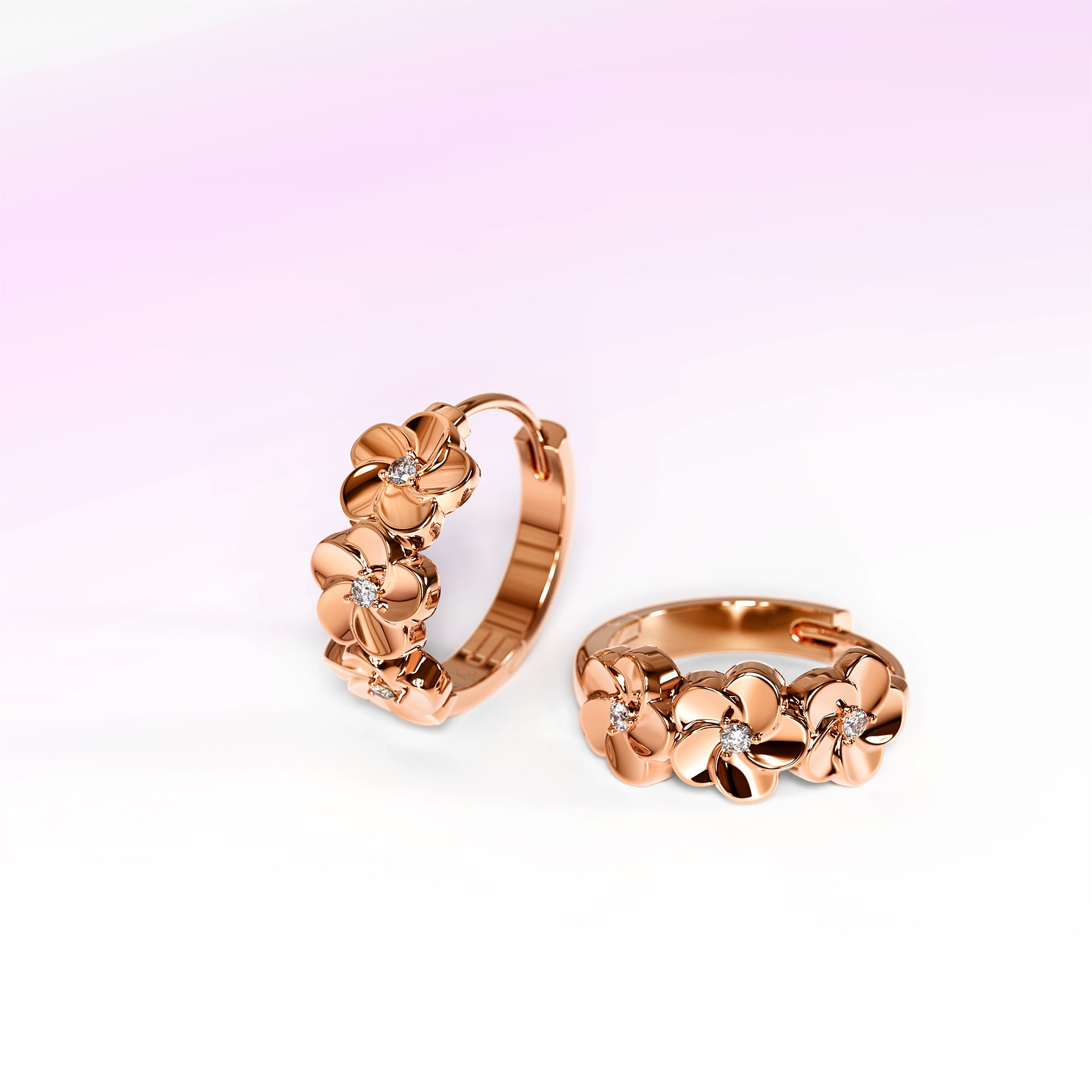 Floral Trio Huggie Earrings Embellished in SWAROVSKI® Crystals in Rose Gold