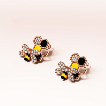 Honeycomb Bee Stud Earrings