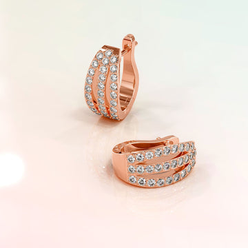Krystal Couture Three-Row Latch-Back Rose Gold Earrings Embellished with SWAROVSKI® Crystals