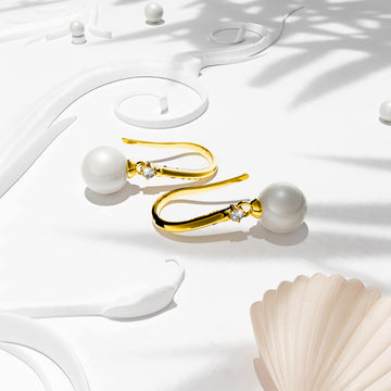 Krystal Couture Magnificent Pearl Hook Gold Earrings Embellished with SWAROVSKI® Crystals