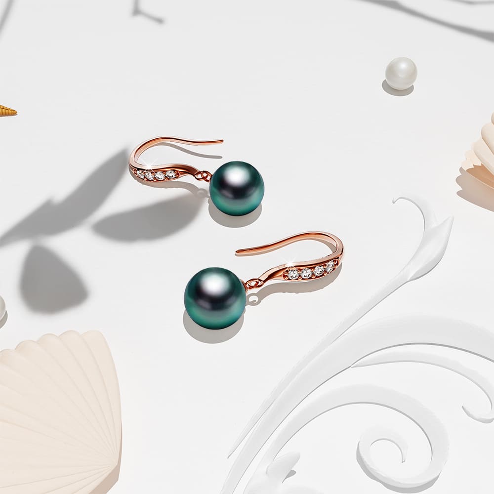 Chivalry Pearl Drop Earrings Embellished with SWAROVSKI® Crystal Iridescent Tahitian Look Pearls