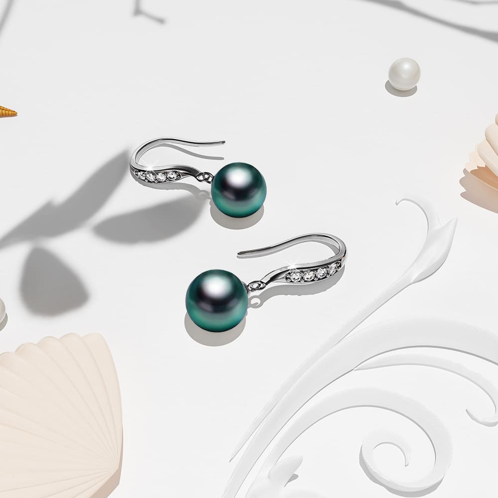 Chivalry Pearl Drop Earrings Embellished With SWAROVSKI® Crystals Iridescent Tahitian Look Pearls