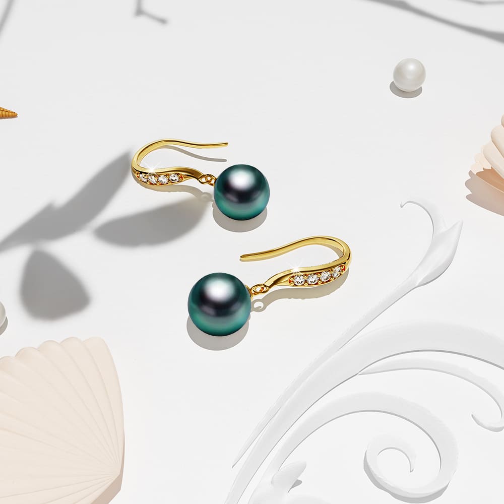 Chivalry Pearl Drop Earrings Embellished with SWAROVSKI® Crystal Iridescent Tahitian Look Pearls