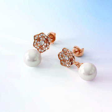 Krystal Couture Flower Blush Earrings Embellished with SWAROVSKI® Pearls in Rose Gold