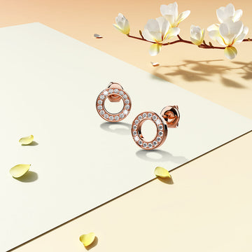 Rose Gold Dazzling Round Stud Earrings Embellished With SWAROVSKI® Crystals