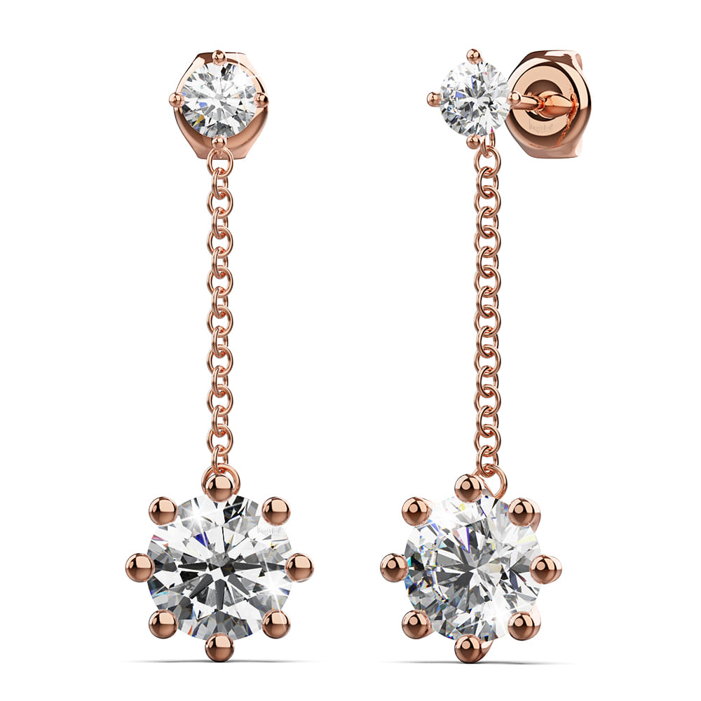 Rose Gold Duo Stones Dangle Earrings Embellished With SWAROVSKI® Crystals