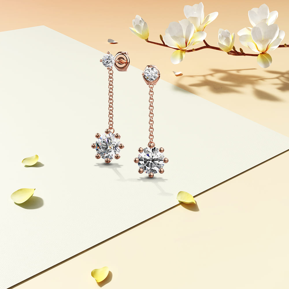 Rose Gold Duo Stones Dangle Earrings Embellished With SWAROVSKI® Crystals