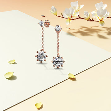 Rose Gold Duo Stones Dangle Earrings Embellished With SWAROVSKI® Crystals