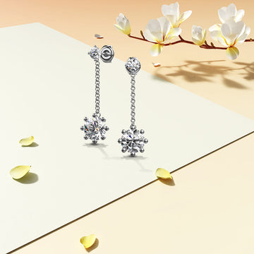 White Gold Duo Stones Dangle Earrings Embellished With SWAROVSKI® Crystals