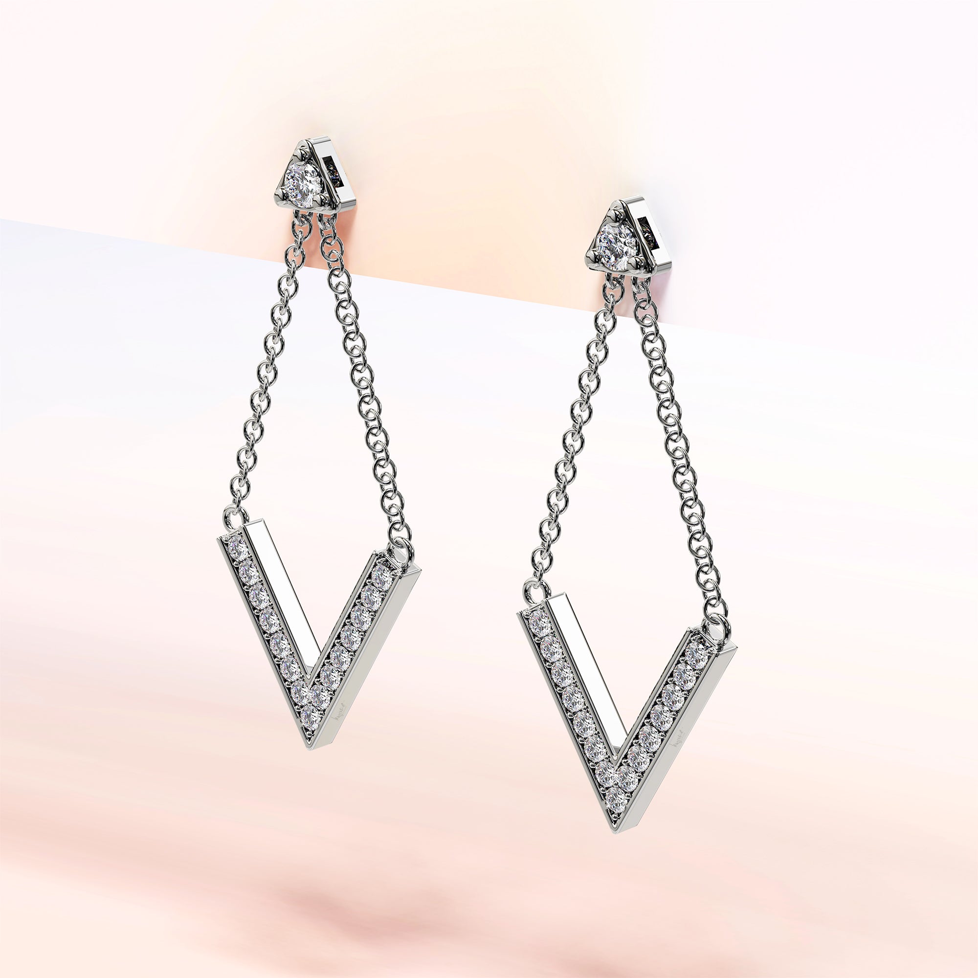 Luxury V Shaped Stud Earrings in White Gold Embellished With SWAROVSKI® Crystals