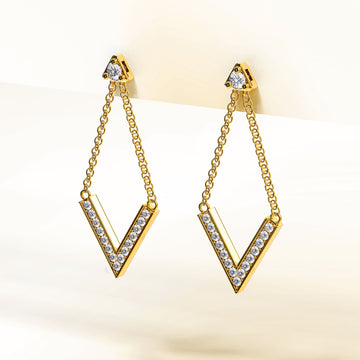 Krystal Couture Luxury V Shaped Stud Earrings in White Gold Embellished with Swarovski® Crystals in Gold