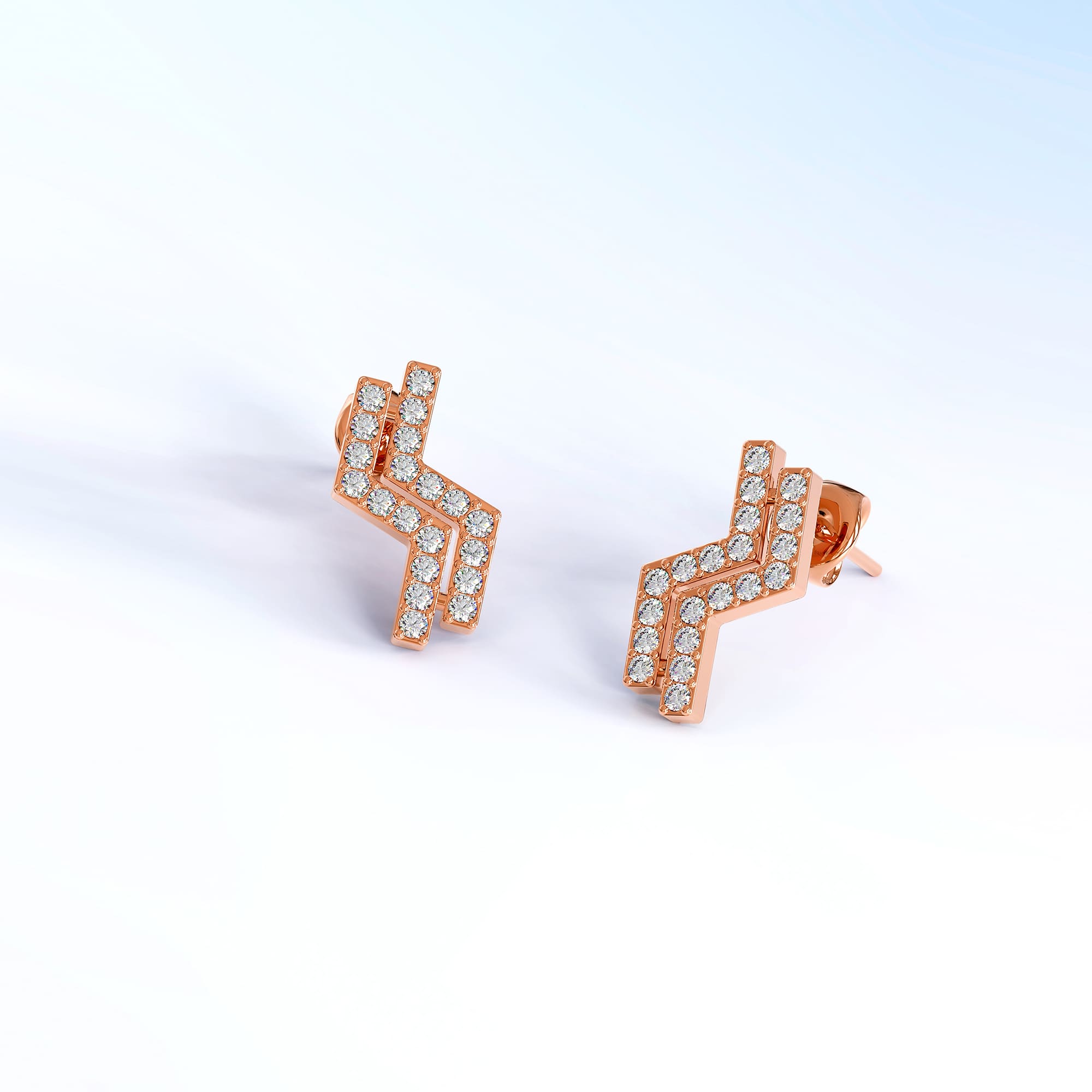 Zigzag Rose Gold Stud Earrings Embellished With SWAROVSKI® Crystals