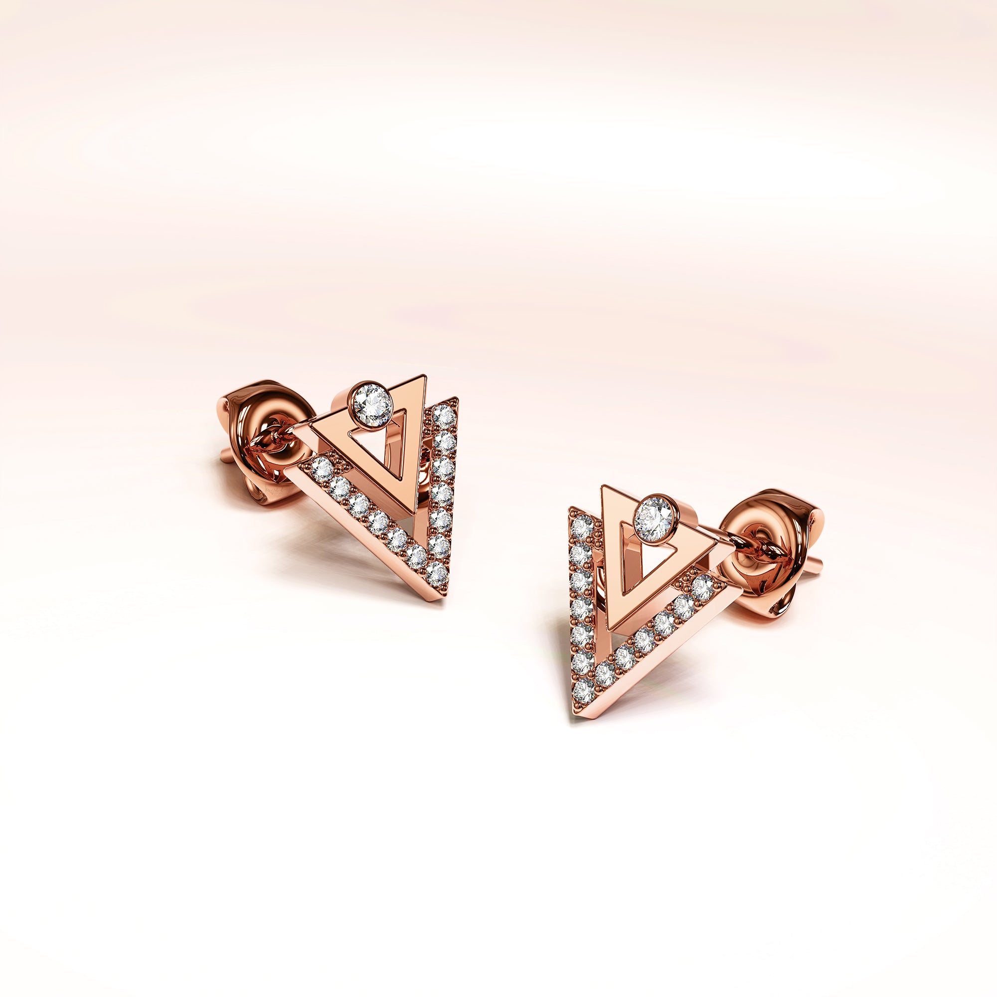 Trilateral Stud Earrings Embellished with Crystals from SWAROVSKI® in Rose Gold