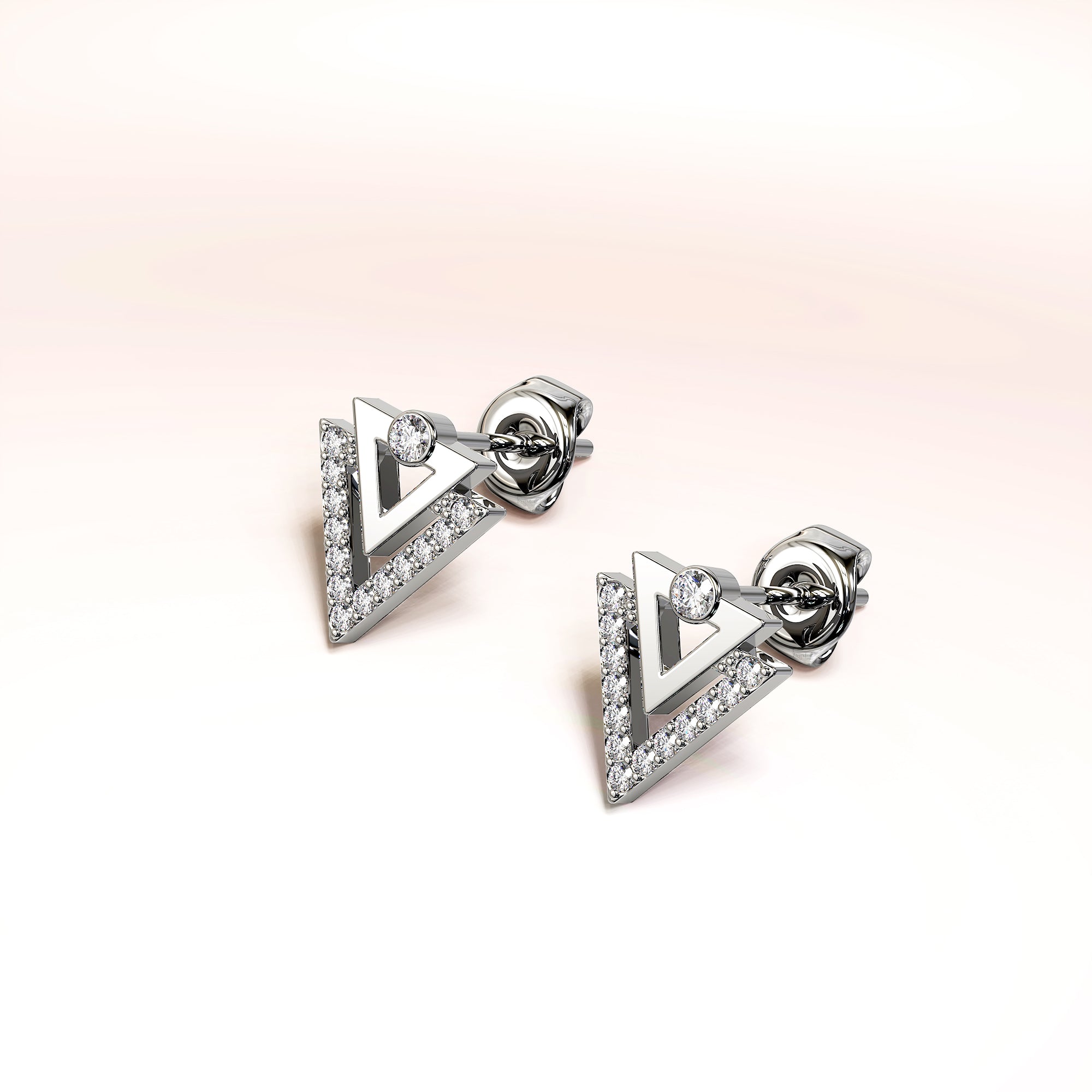 Trilateral Stud Earrings Embellished with Crystals from SWAROVSKI® in White Gold