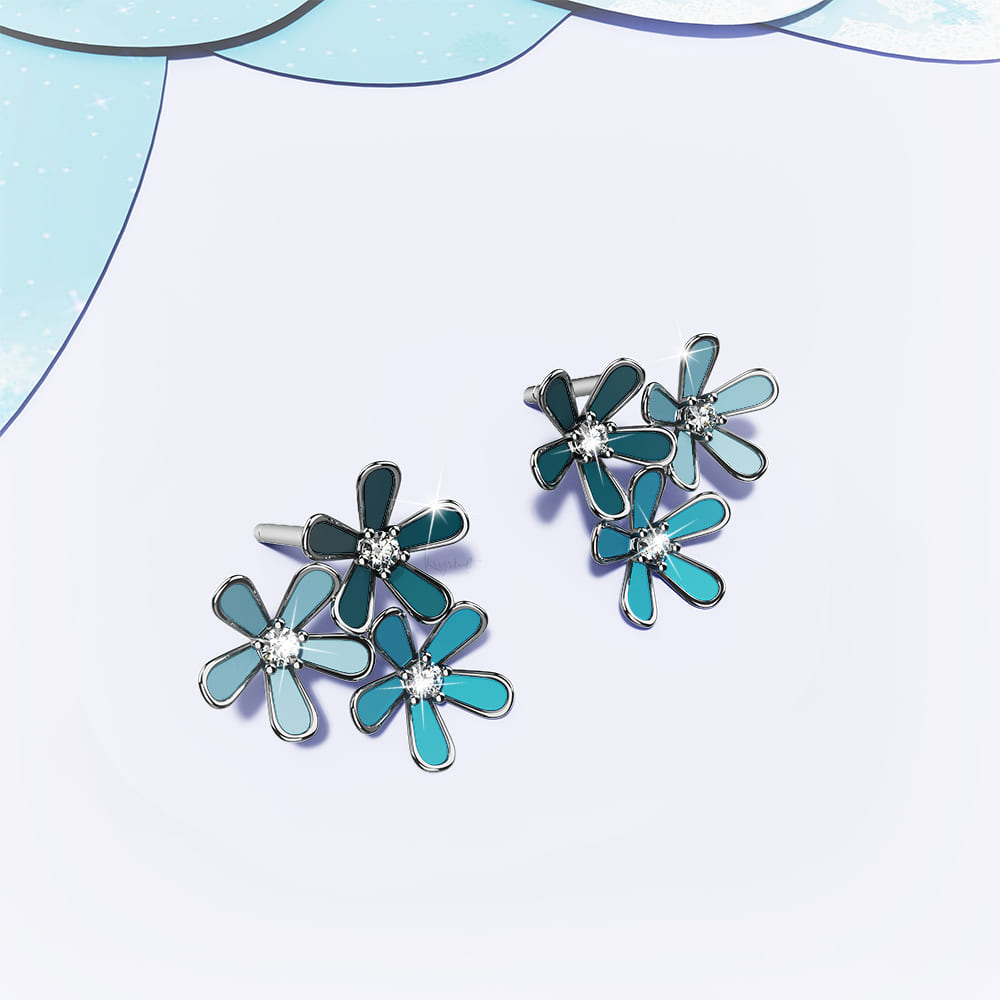 Petalia Turquoise Blue Stud Earrings Featured SWAROVSKI® Crystals in White Gold