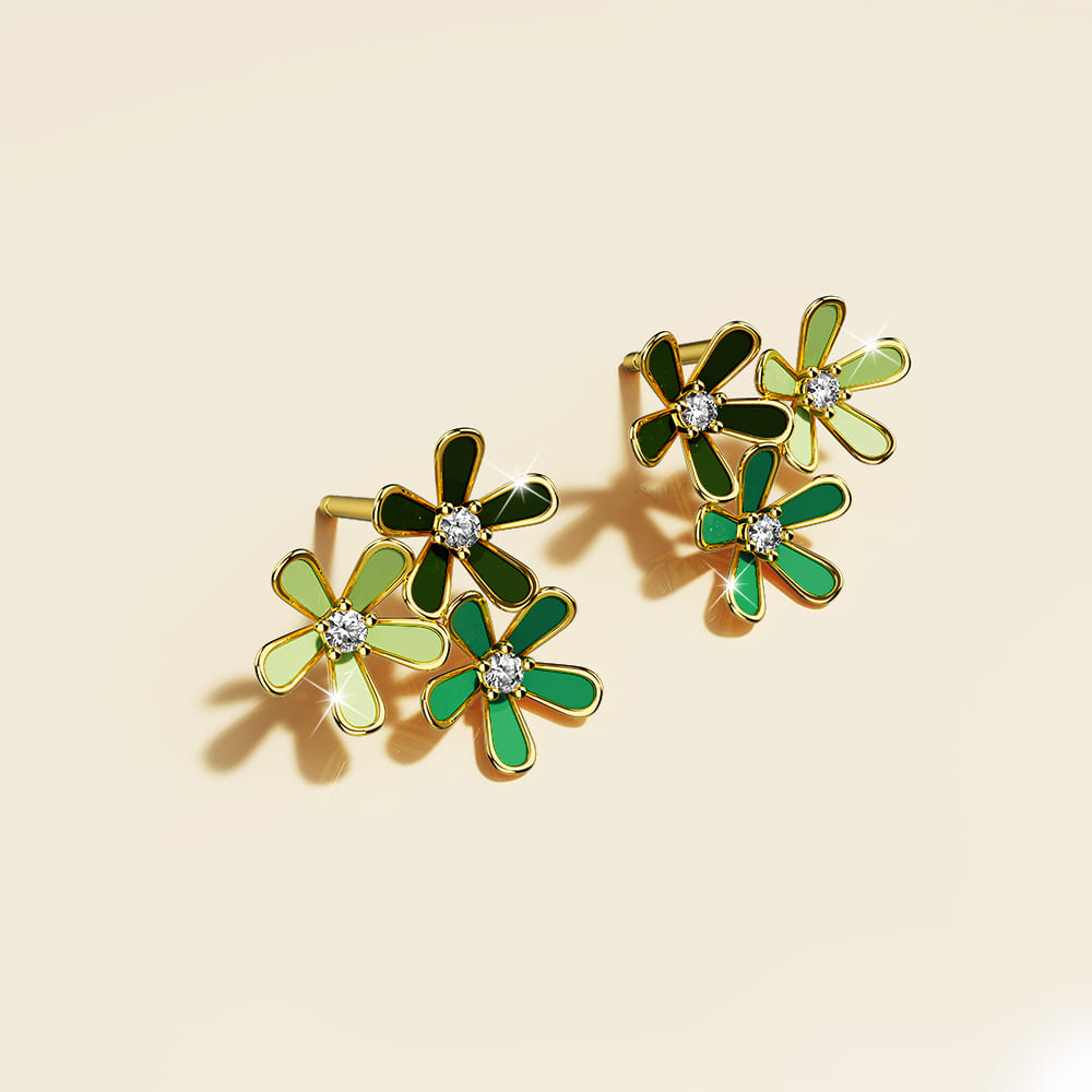 Petalia Olive Green Stud Earrings Featured SWAROVSKI® Crystals in Gold