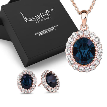 Boxed Gina Sapphire Pendant and Earrings Set Embellished with SWAROVSKI® Crystals