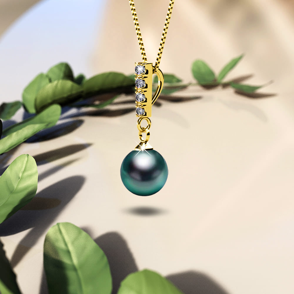 Lustrous Pendant Necklace Embellished with SWAROVSKI® Crystal Iridescent Tahitian Look Pearls