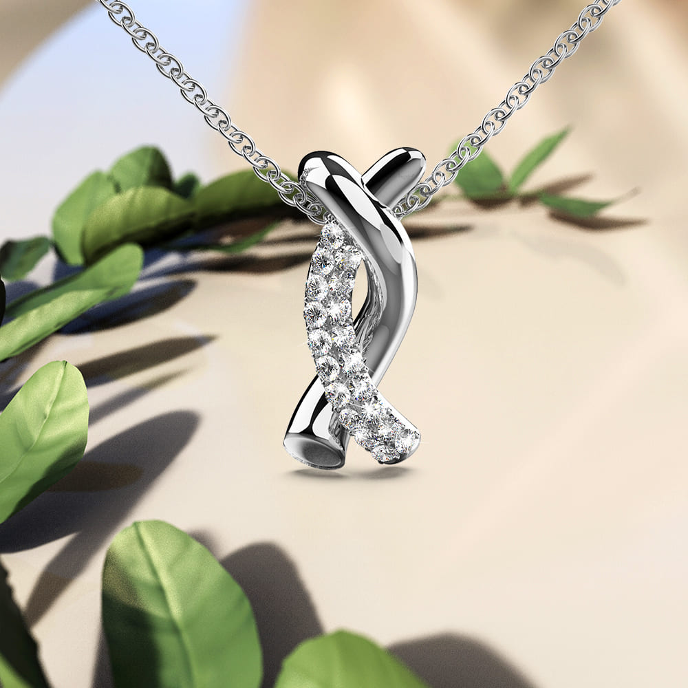 Intertwined White Gold Pendant Necklace Embellished With SWAROVSKI® Crystals
