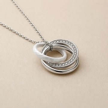 Krystal Couture White Gold Triple Interlocking Ring White Pendant Necklace Embellished with Swarovski® Crystals