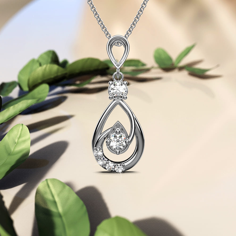 Periwinkle Teardrop Necklace Embellished with Crystals from SWAROVSKI® in White Gold