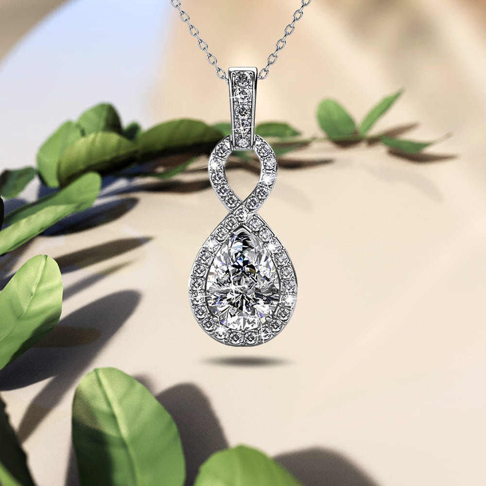 White Gold Eternal Twist Drop Pendant Necklace Embellished With SWAROVSKI® Crystals