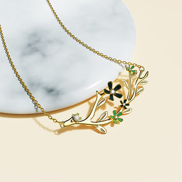 Petalia Olive Green Necklace Featured SWAROVSKI® Crystals in Gold
