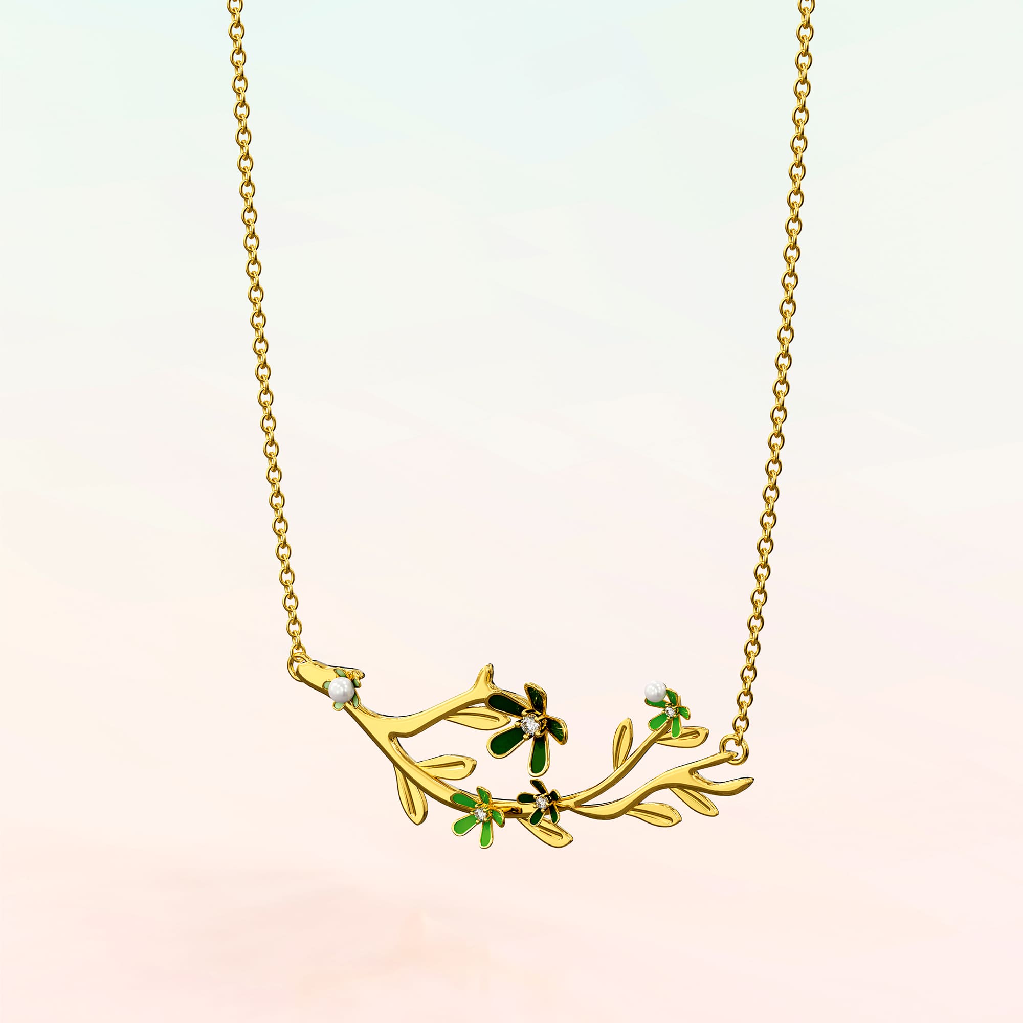 Petalia Olive Green Necklace Featured SWAROVSKI® Crystals in Gold