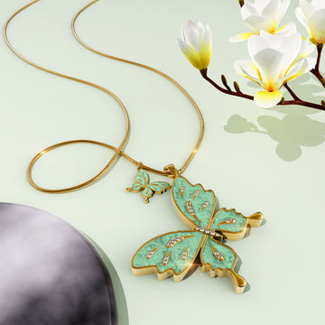 Sweet Butterfly Long Necklace Green Embellished With SWAROVSKI® Crystals