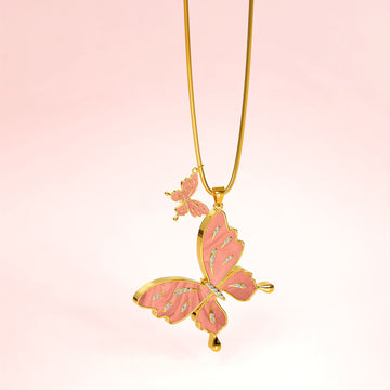 Krystal Couture Sweet Butterfly Long Necklace Pink Embellished with SWAROVSKI® Crystals