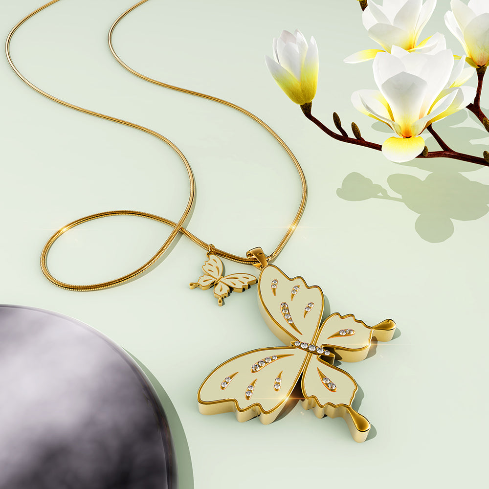 Sweet Butterfly Long Necklace White Embellished With SWAROVSKI® Crystals