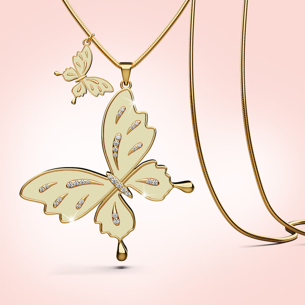 Sweet Butterfly Long Necklace White Embellished With SWAROVSKI® Crystals