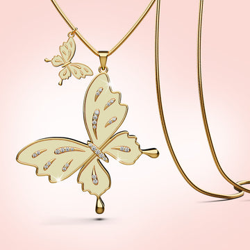 Sweet Butterfly Long Necklace White Embellished With SWAROVSKI® Crystals