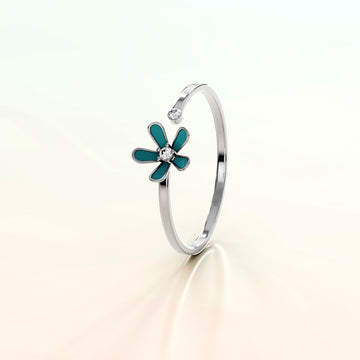 Adjustable Petalia Turquoise Blue Ring Featured SWAROVSKI® Crystals in White Gold