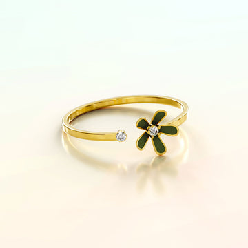 Adjustable Petalia Olive Green Ring Featured SWAROVSKI® Crystals in Gold