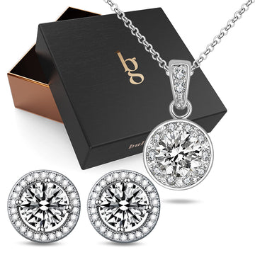 Boxed Halo Sparkle Necklace & Earrings Set