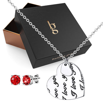 Boxed Forever Love Necklace and Red Earrings Set