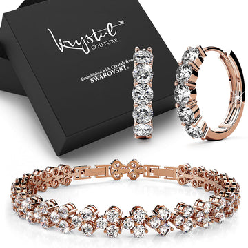 Boxed Rose Gold Layered Bracelet and Earrings Set Embellished with SWAROVSKI® crystals