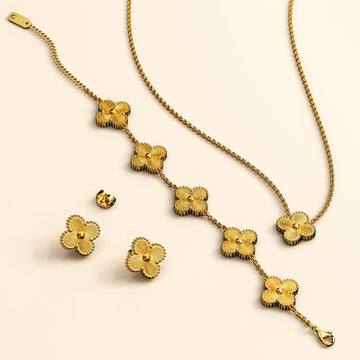 Boxed Golden Clover Necklace, Bracelet and Earrings Set