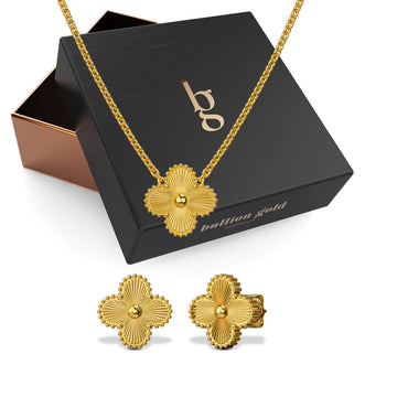 Boxed Golden Clover Necklace and Earrings Set