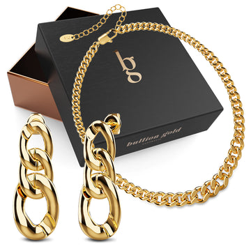 Boxed Interlock Chain Necklace and Earrings Set