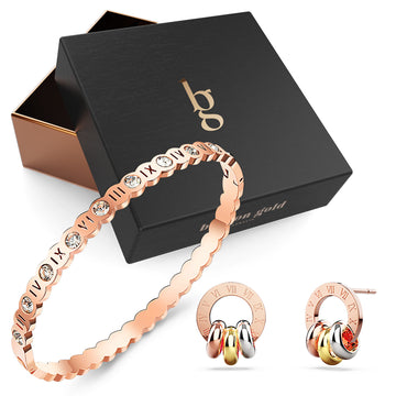 Boxed Roman numeral Earrings and Bangle Set