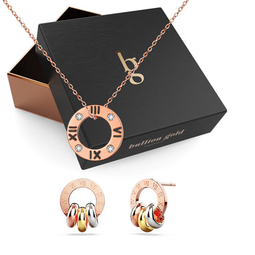Boxed Roman numeral Necklace and Earrings Set