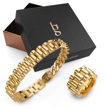 Boxed Oyster Bangle and Ring Set in Yellow Gold
