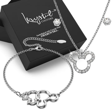 Boxed White Gold Mickey Bracelet and Necklace Set Embellished with SWAROVSKI® Crystals