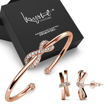 Boxed Infinity Tied up Earrings and Bangle Set in Rose Gold