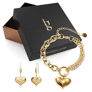 Boxed Solid Heart Earrings and Bracelet Set